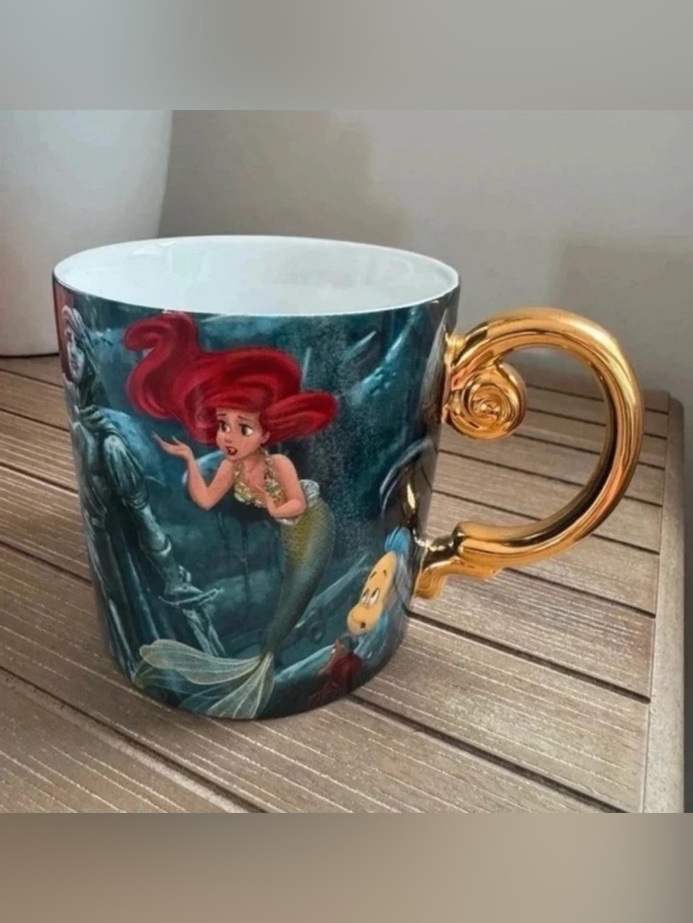 Disney The Little Mermaid Ceramic Mug with Gold Handle - Red & Teal